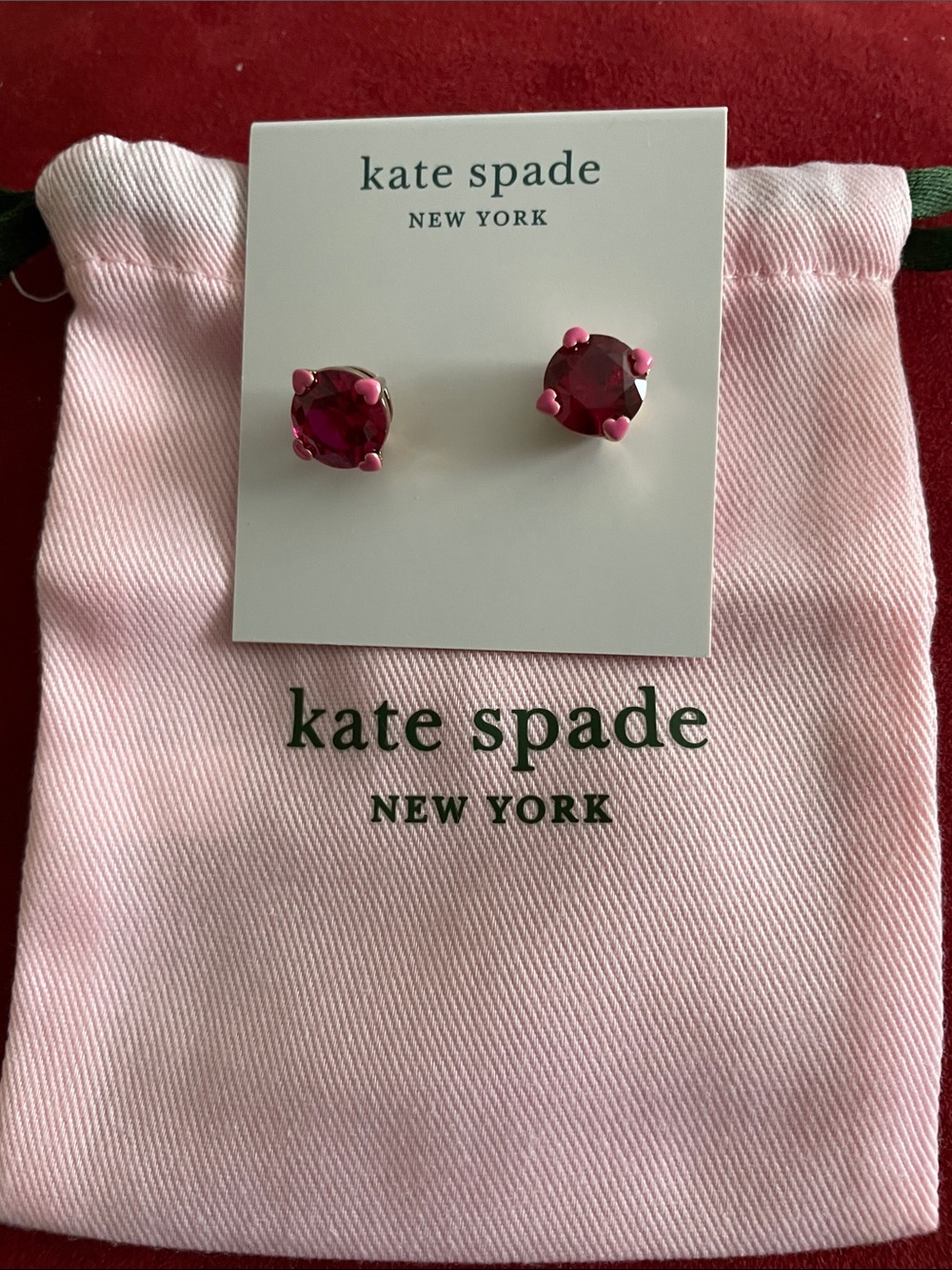 kate spade Pink Crystal Heart-Prong Stud Earrings With Dust Bag NWT